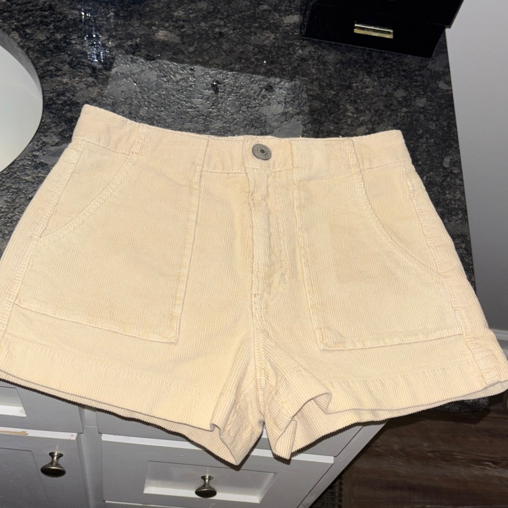 American Eagle Outfitters Cream Corduroy High-Waist Shorts
